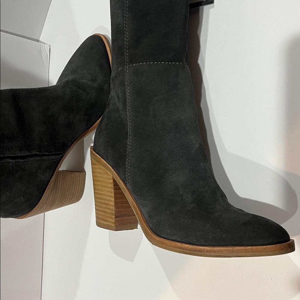 Dark Gray Suede Knee-High Boots - Picture 4 of 14